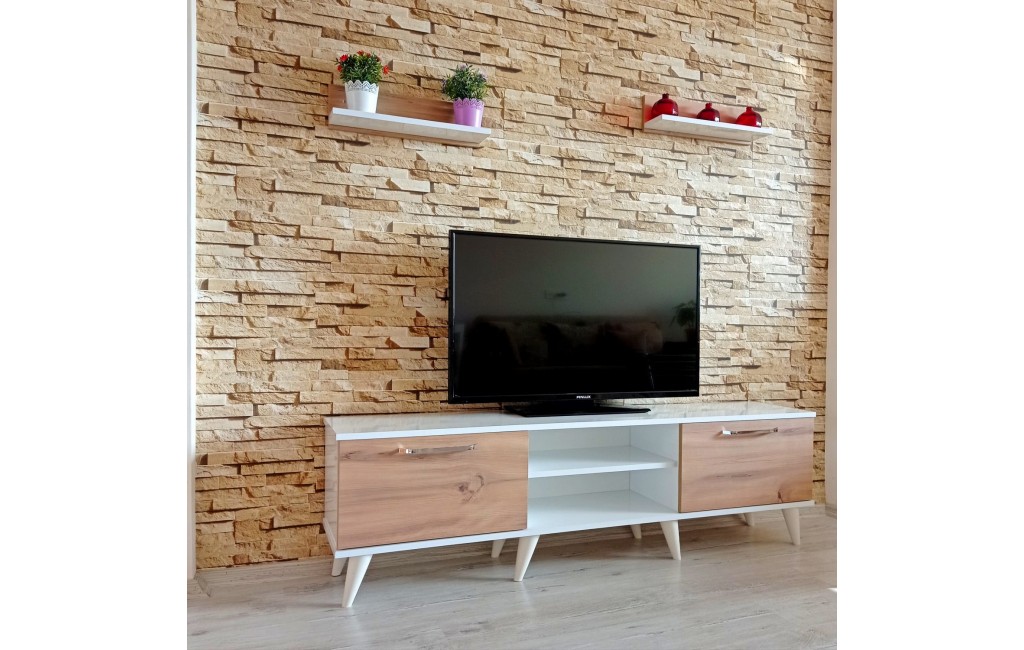 Mobilya Sepeti ( Ms 20 )  Tv Ünitesi Dolabı,Raflı,Beyaz,Ceviz